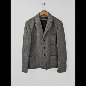POLO RALPH LAUREN Women’s Sz 12 Herringbone Tweed Blazer Jacket Patch Pockets